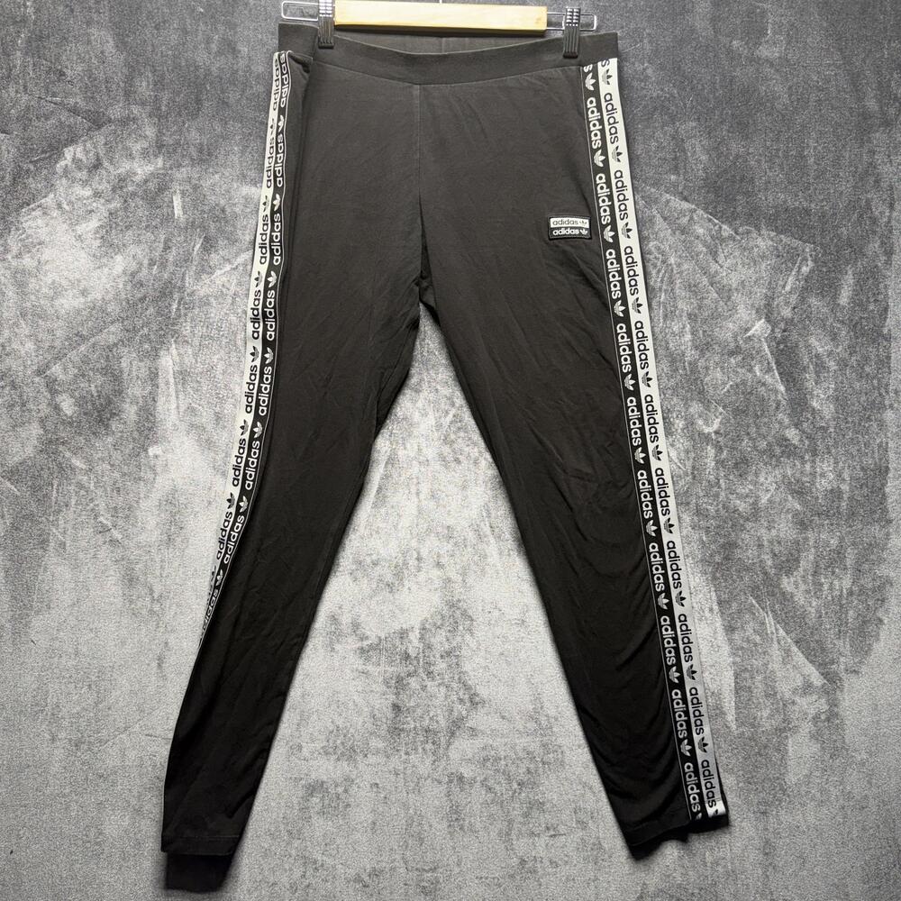 Adidas Leggings Womens L Black Slim Jersey Logo Tape Track Pants Athletic Gym